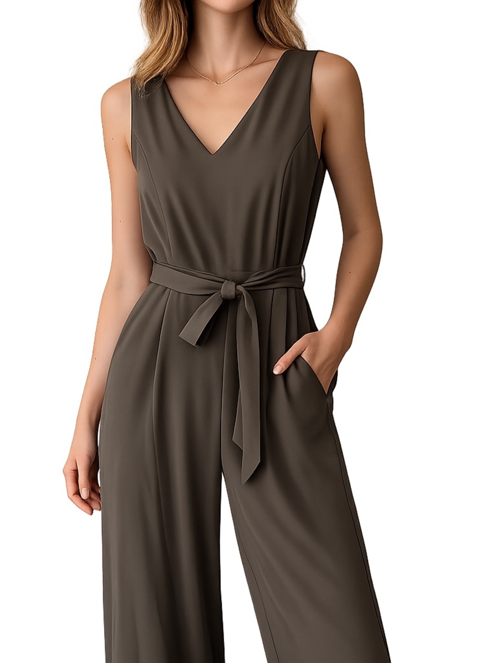 Calvin Klein Olive Jumpsuit with Self-Tie Belt size 8